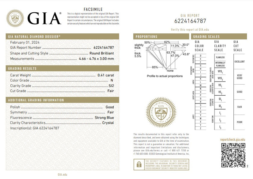 Round Brilliant Cut Diamond - N SI2 - 0.41ct