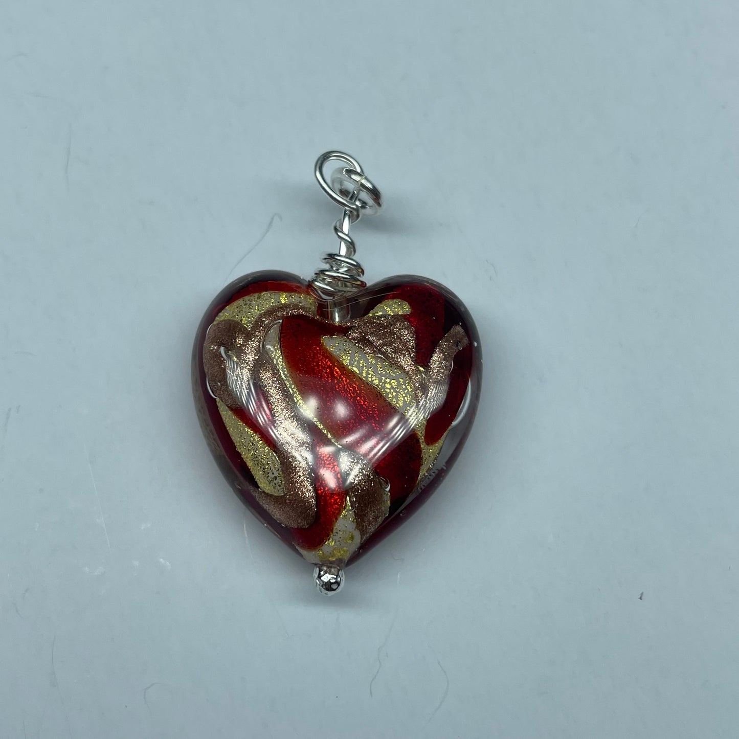 Red & Gold Glass Heart Pendant